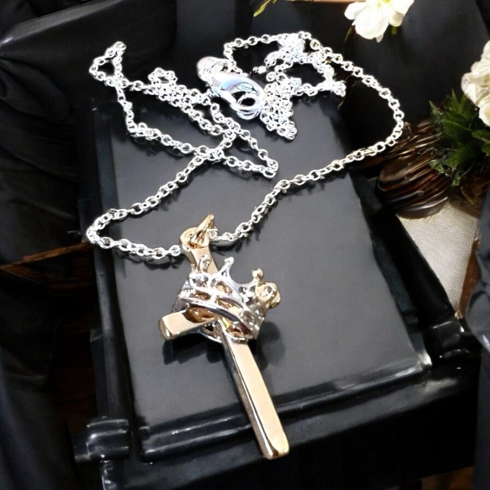 He is our king cross and crown necklace